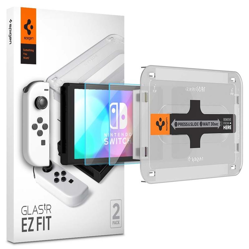 Set 2 folii de sticla Spigen Glas.tR EZ Fit cu rama de montaj pentru Nintendo Switch OLED